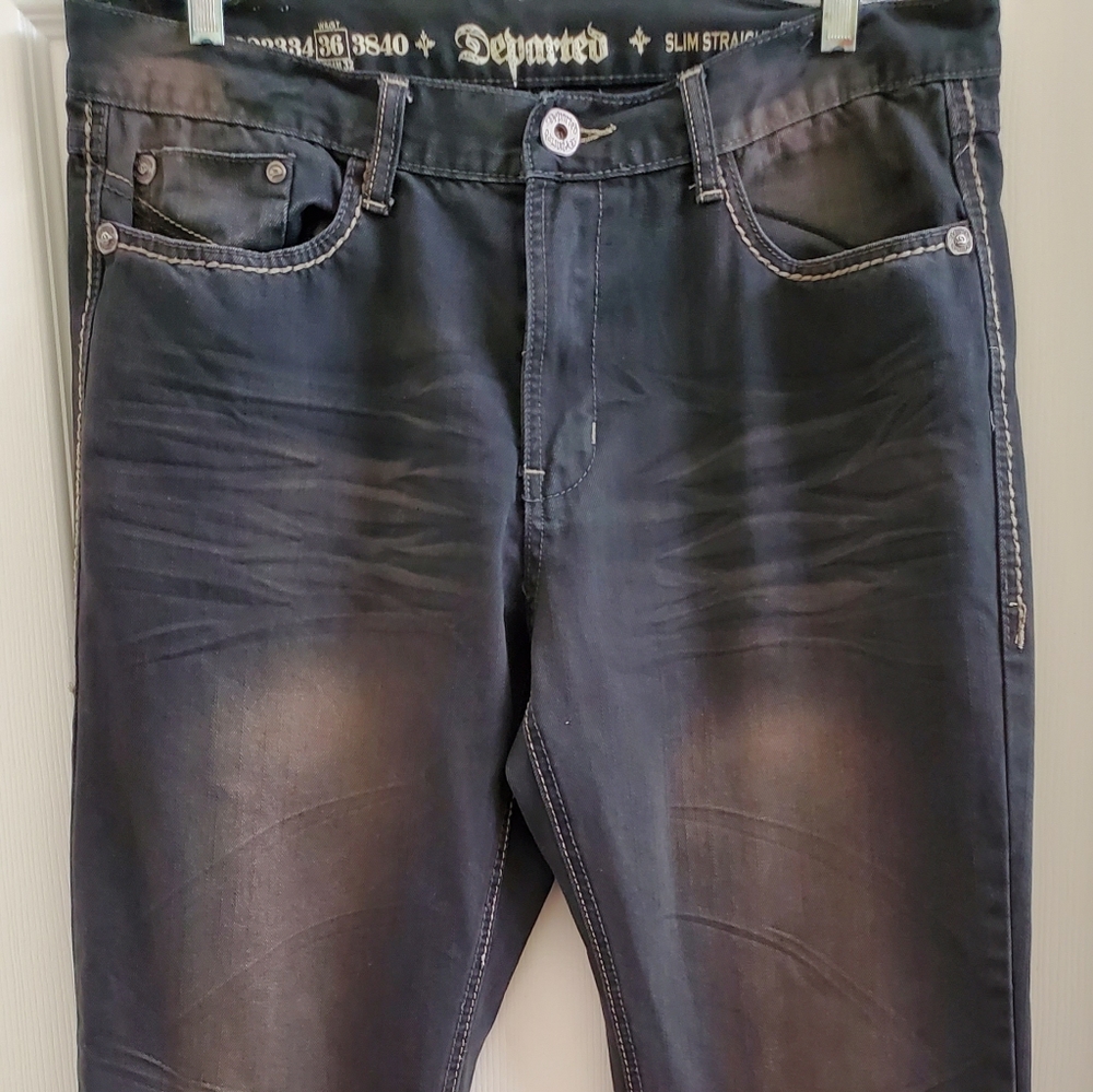 Departed Mens Slim Straight Cage St. Black Jeans RN 138173 Sz 36x32